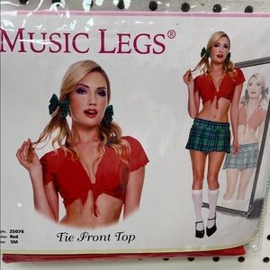 Music Legs Red Tie Front Crop Top